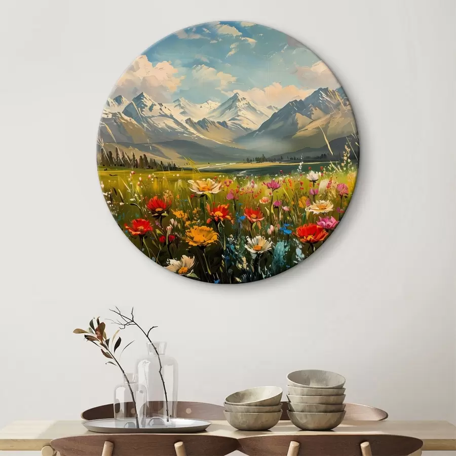 murales de pared Prados floridos bajo cumbres nevadas r38573