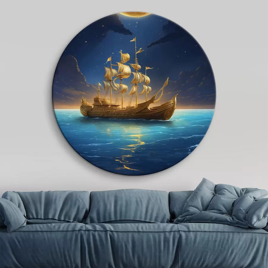 murales de pared Barco en el agua con la luna de fondo r38587