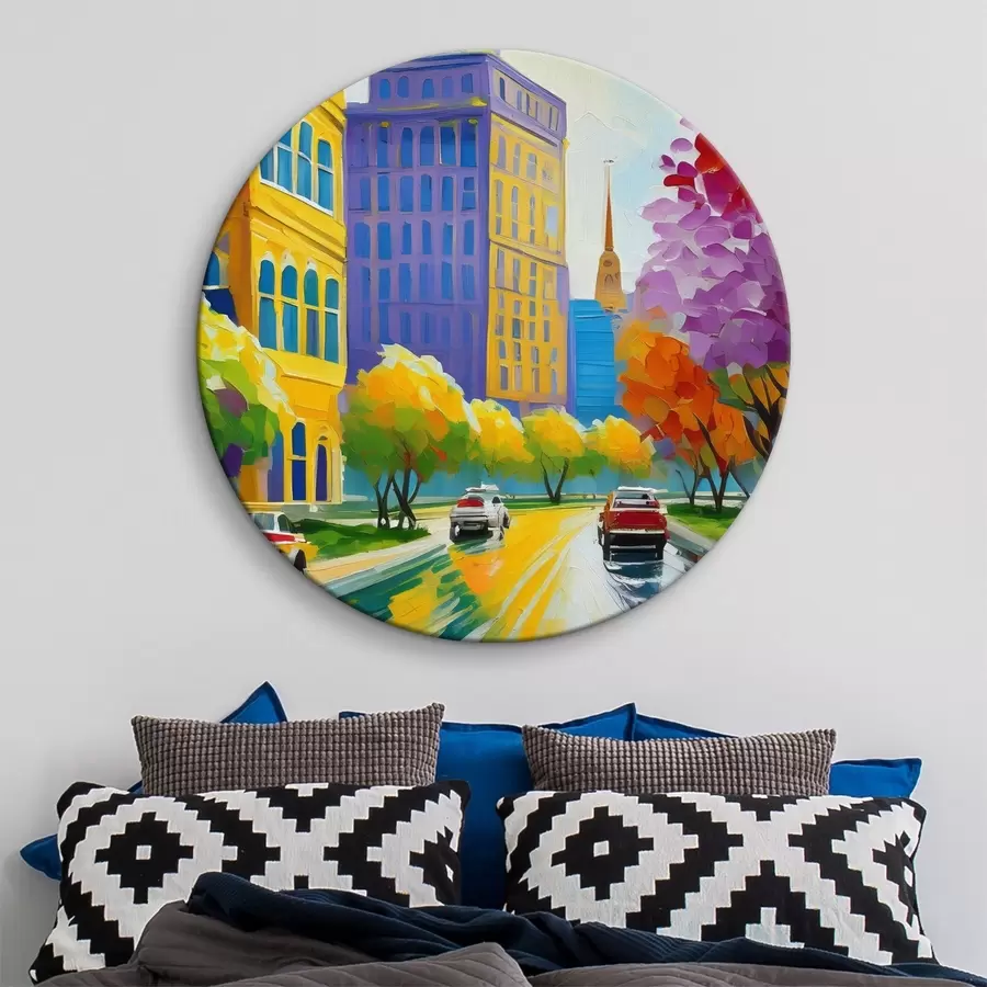 murales de pared Imagen de una calle urbana con coches y árboles r38657