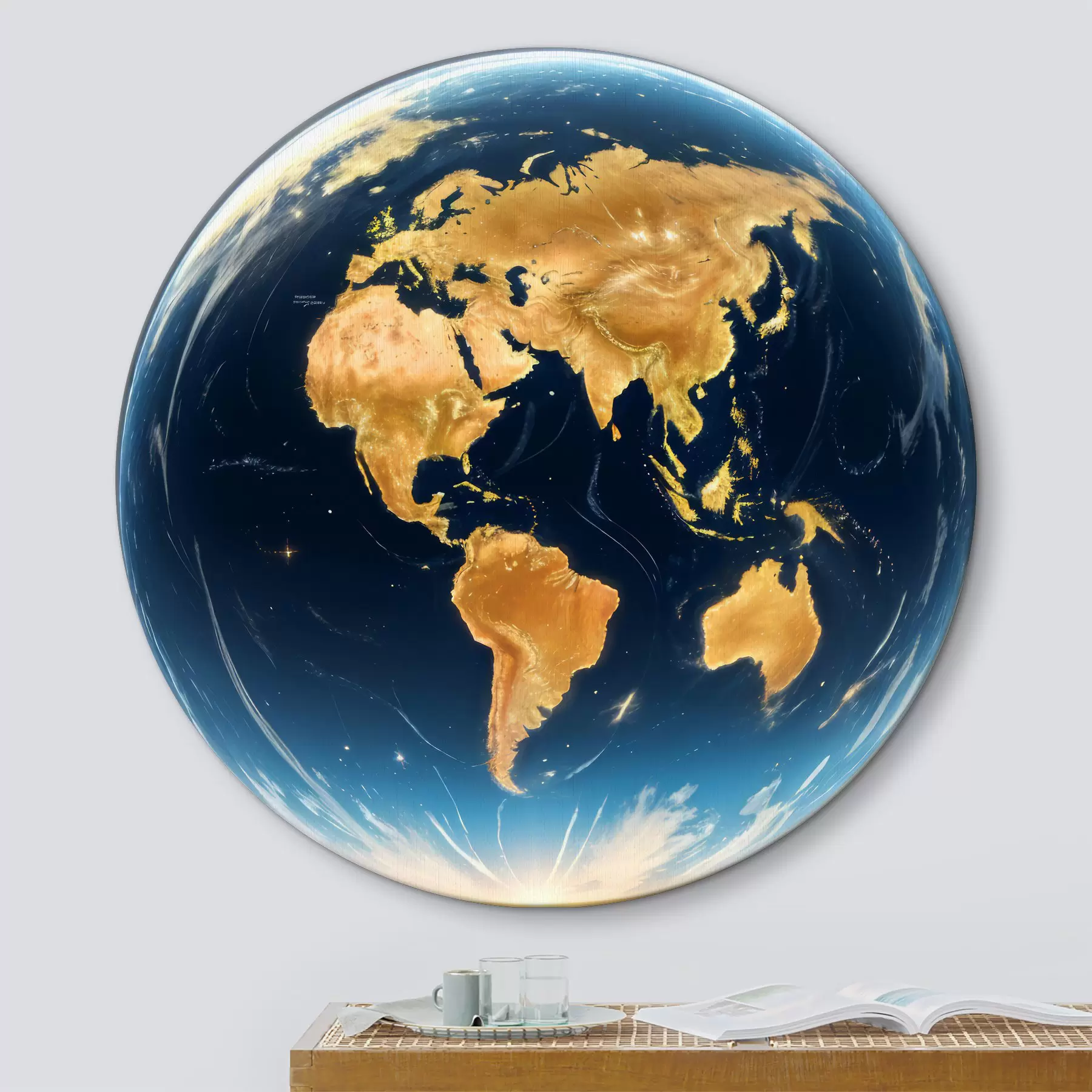 murales de pared Una imagen detallada y fotorrealista del planeta Tierra flotando en un paisaje espacial r40178