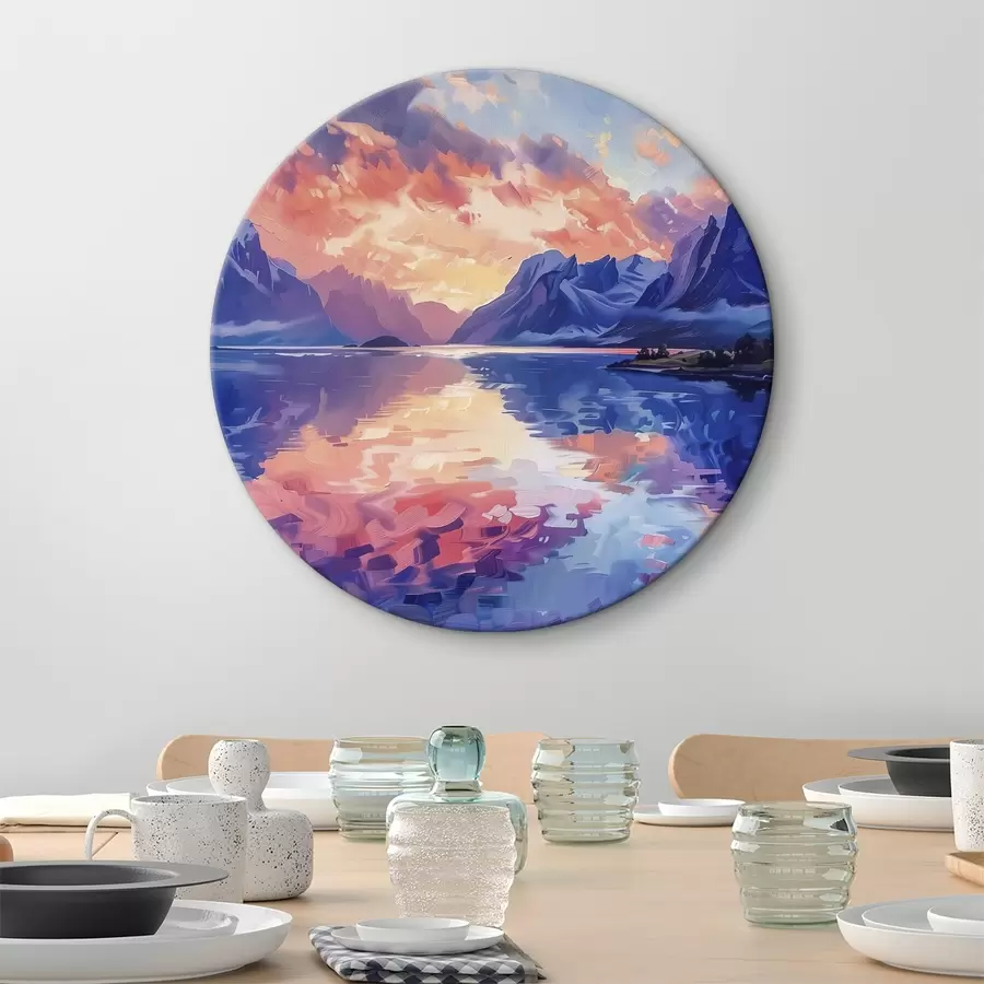 murales de pared Puesta de sol en las montañas, río, pintura acrílica r40305