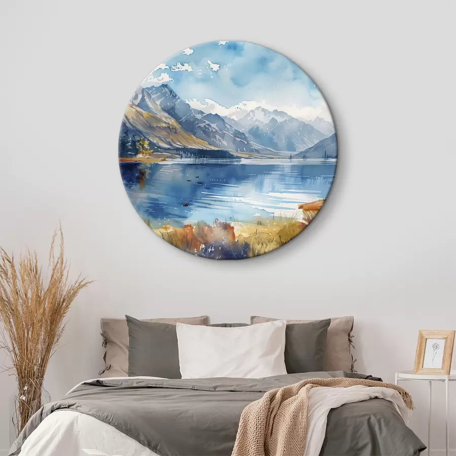 murales de pared Paisaje de montaña en acuarela, colores otoñales r40308