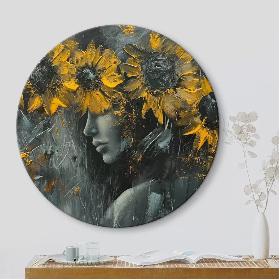 murales de pared Girasoles abstractos cubriendo la cara de la chica r40501