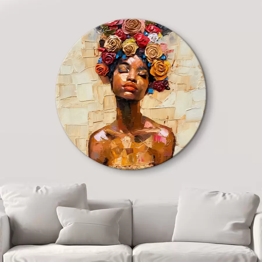 murales de pared Preciosa modelo africana con flores r40508