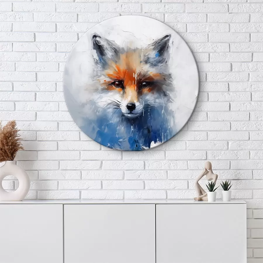 murales de pared Retrato abstracto de un zorro en salpicaduras de pintura azul r40524