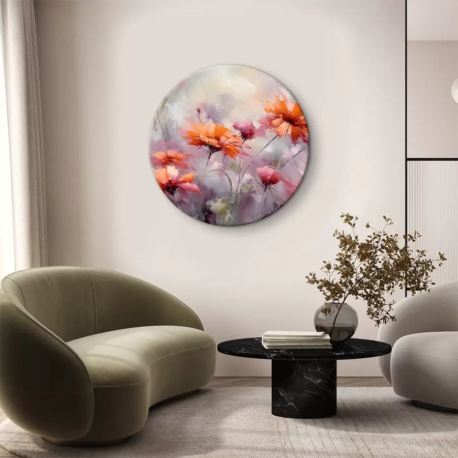 murales de pared Flores abstractas, imitación de pinceladas, rojo, gris, morado, naranja r40528