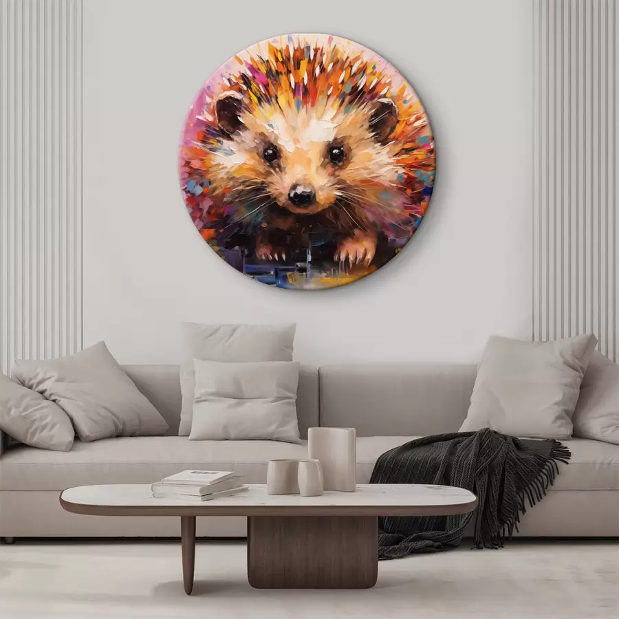murales de pared Retrato de un erizo en colores vivos: amarillo, morado, azul, naranja, marrón r40532