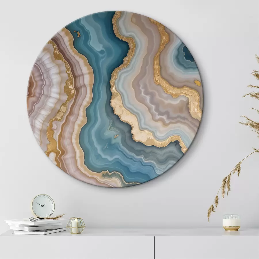 murales de pared Piedra de ágata abstracta colorida con patrones en espiral y capas de turquesa, beige, rosa y amarillo r40540