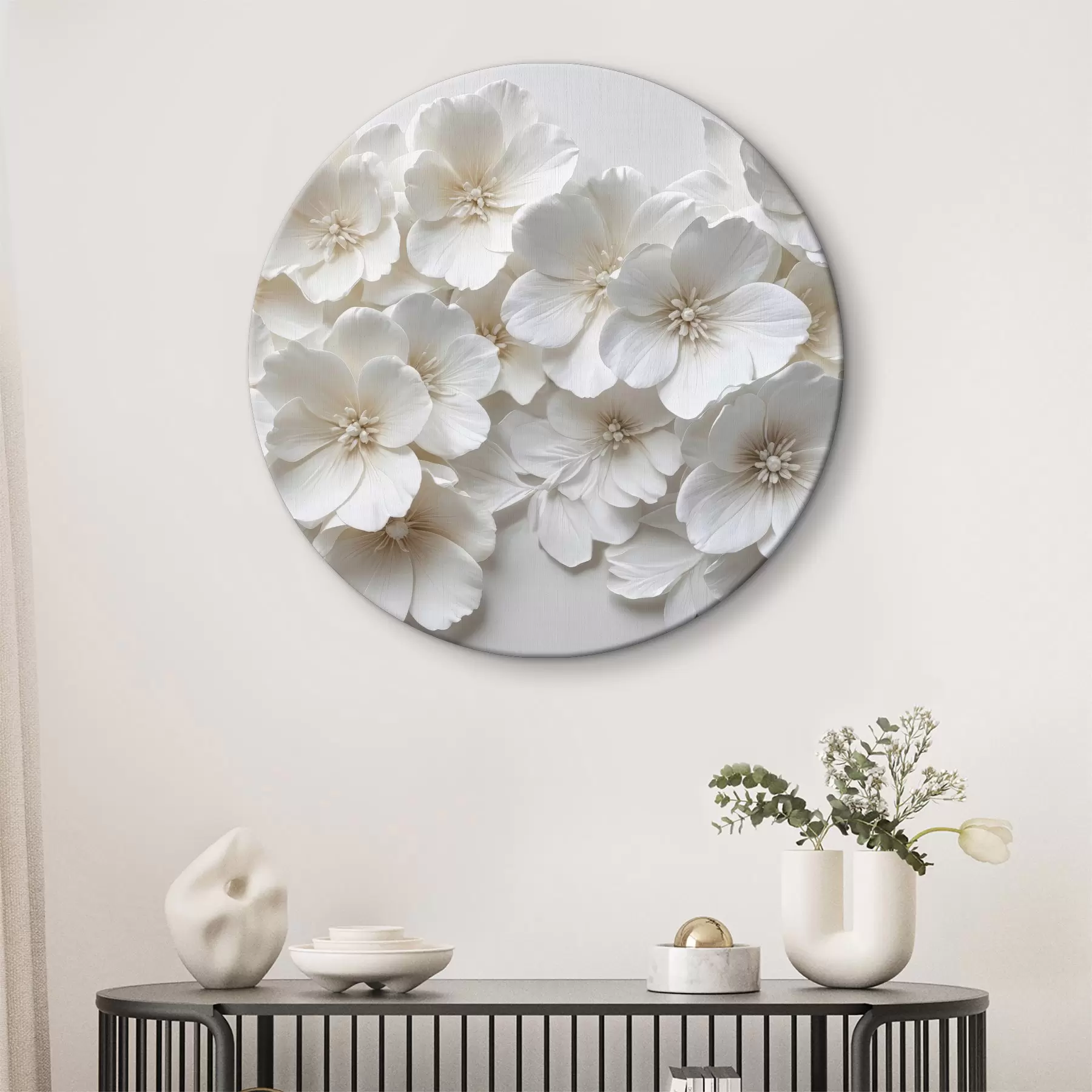 murales de pared Flores blancas con delicados pétalos dispuestas en un bello motivo floral sobre fondo claro r40548