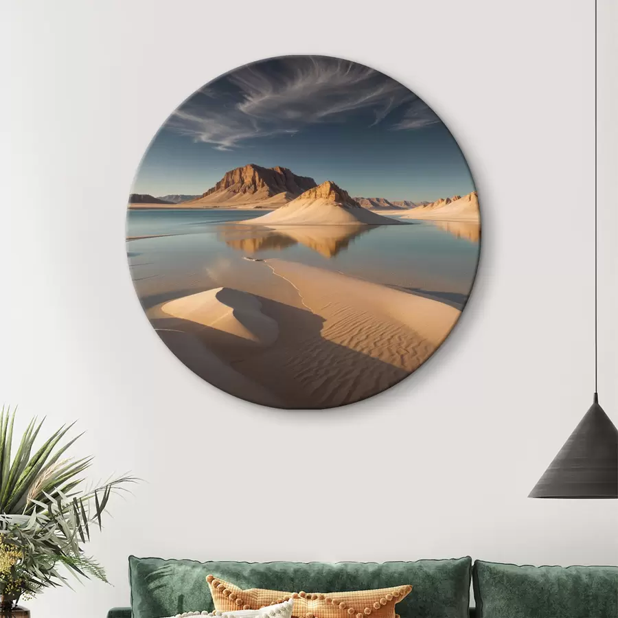 murales de pared Un vasto paisaje desértico con altas formaciones rocosas reflejadas en el agua poco profunda r40568