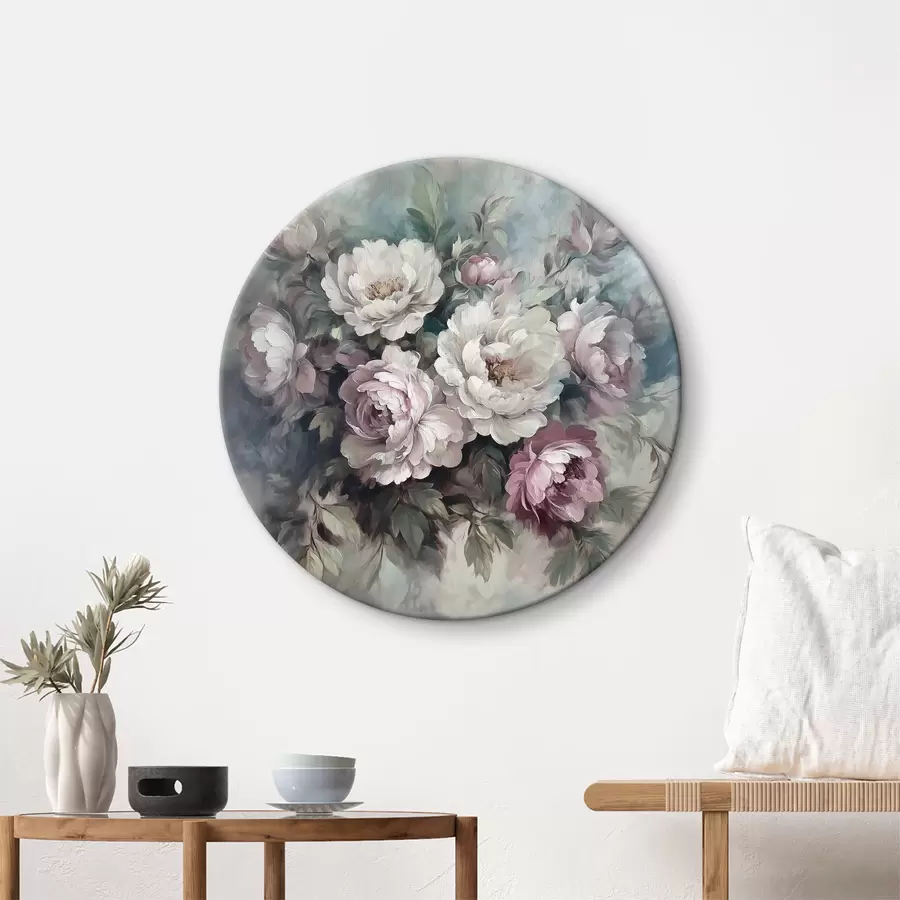 murales de pared Un ramo de peonías rosas y blancas sobre un óleo r40582