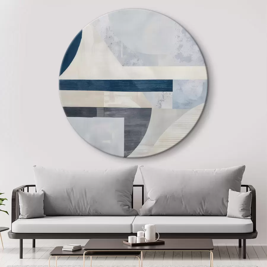 murales de pared Abstracción minimalista con formas geométricas y texturas en tonos azules, grises y blancos r40596