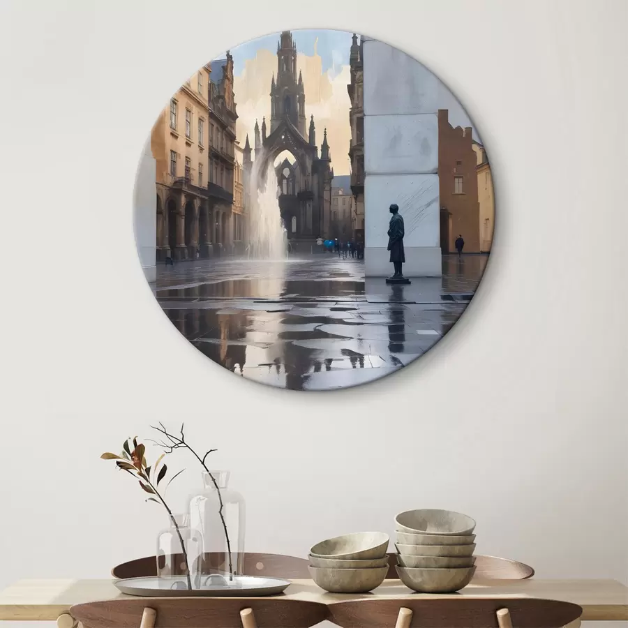 murales de pared Una catedral medieval de arquitectura gótica se alza al fondo, con sus agujas hacia el cielo r40611