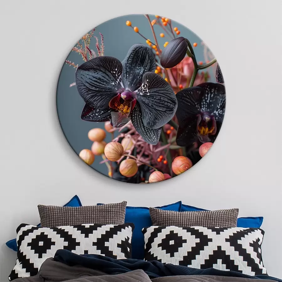 murales de pared Elegante arreglo floral con orquídea negra y otras plantas r40662