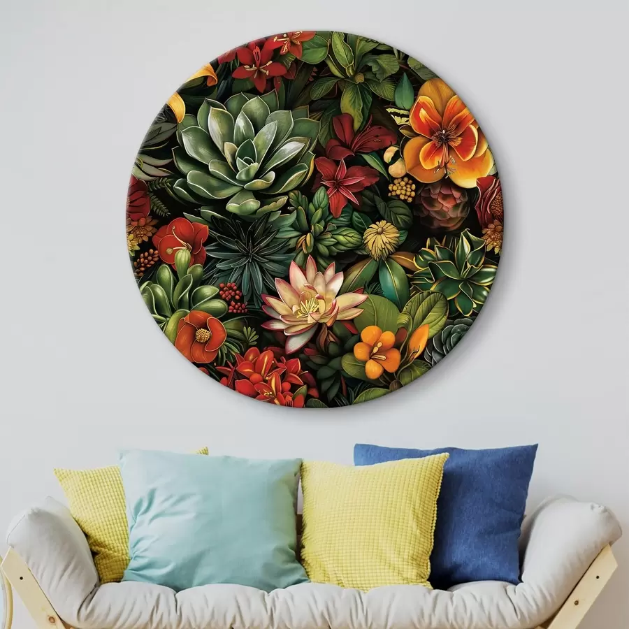 murales de pared Exuberante jardín con suculentas y flores tropicales r40666