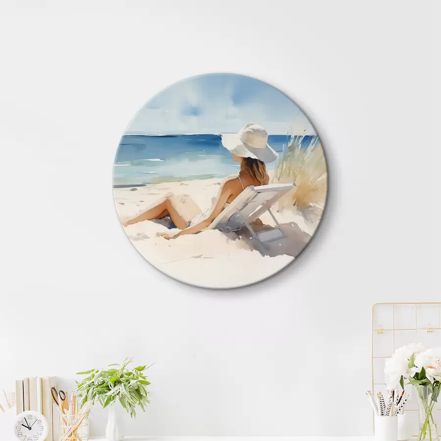 murales de pared Chica relajándose en la playa junto al mar acuarela r40679