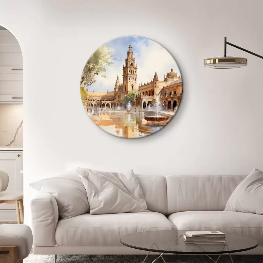 murales de pared Plaza del castillo en la ciudad de la acuarela r40681