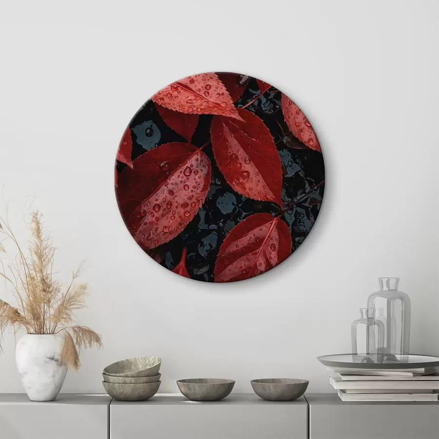 murales de pared Rocío sobre hojas rojas r40705