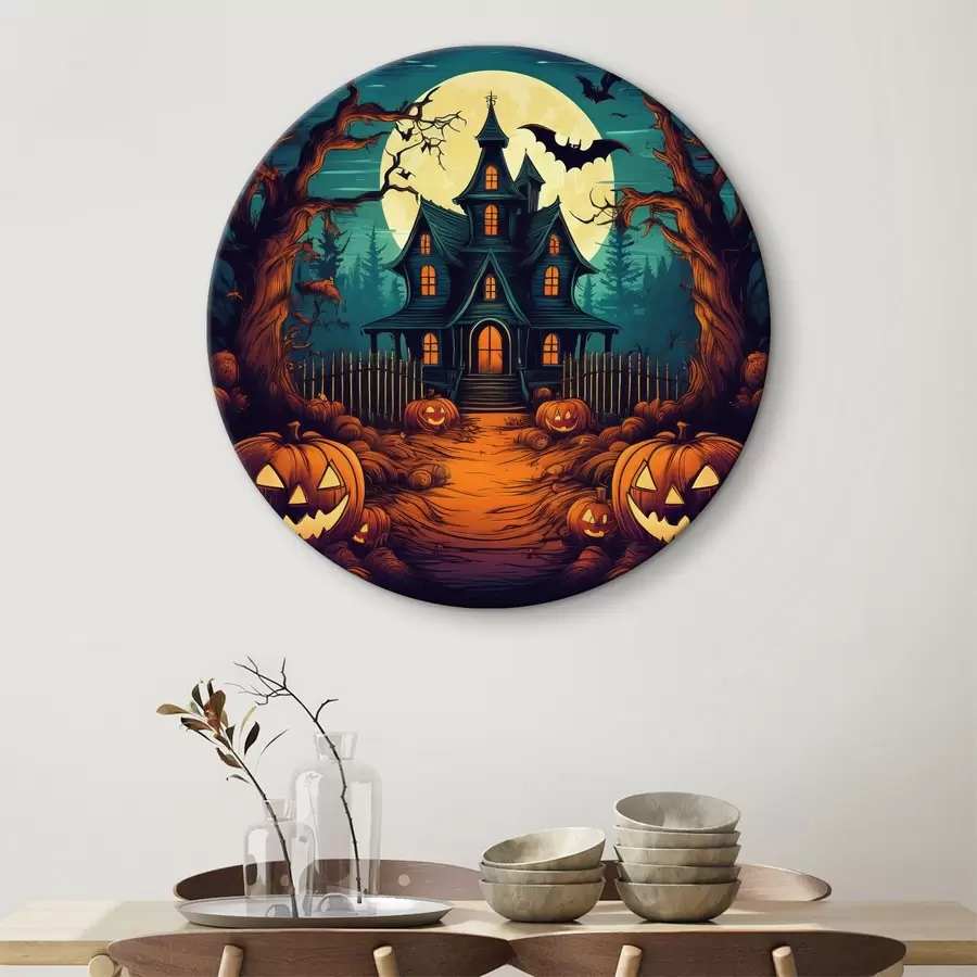 murales de pared Halloween, castillo en el bosque, terror, murciélagos r40715