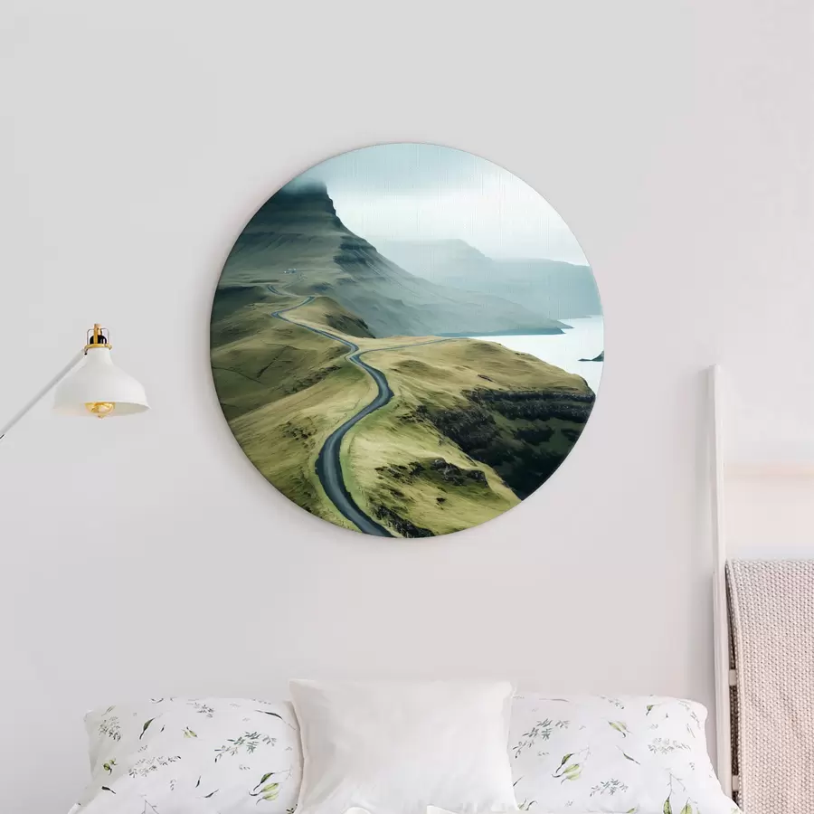 murales de pared Paisaje minimalista de carretera en las Islas Feroe junto al mar r40726