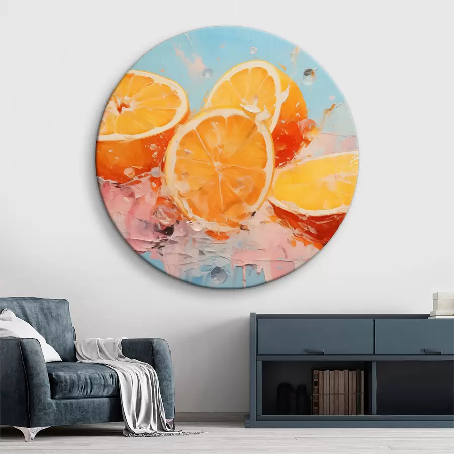 murales de pared Mitades naranjas sobre la mesa, naranja, rojo, azul, rosa, amarillo r40727