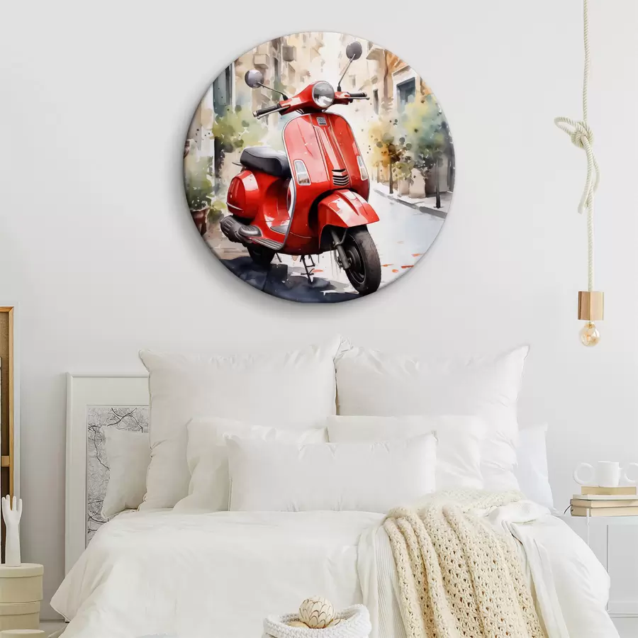 murales de pared Moto roja en la calle de Roma acuarela r40728