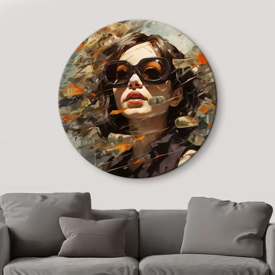 murales de pared Chica con gafas de sol rodeada de dinero abstracto r40750