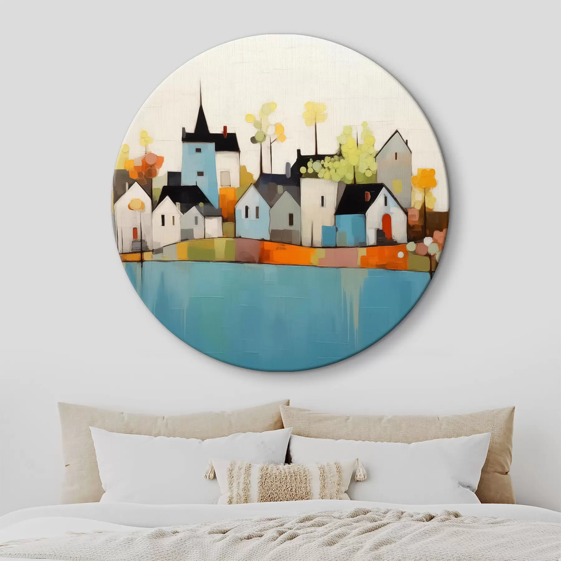 murales de pared Ciudad abstracta y casas, colores azul, amarillo, rojo r40751