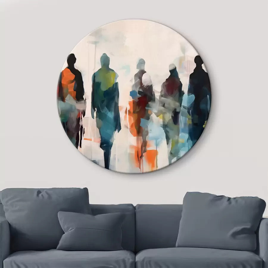 murales de pared Siluetas de un grupo de personas abstractas, imitación de pinceladas r40752