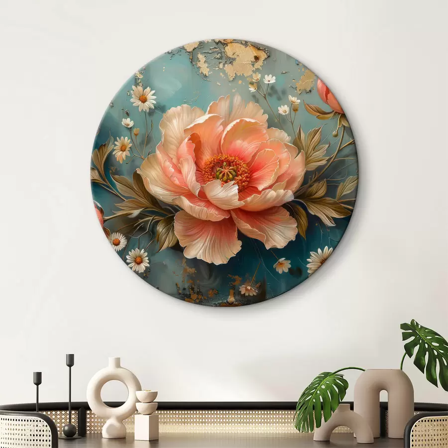 murales de pared Rosa, fondo turquesa, flores pequeñas r40781