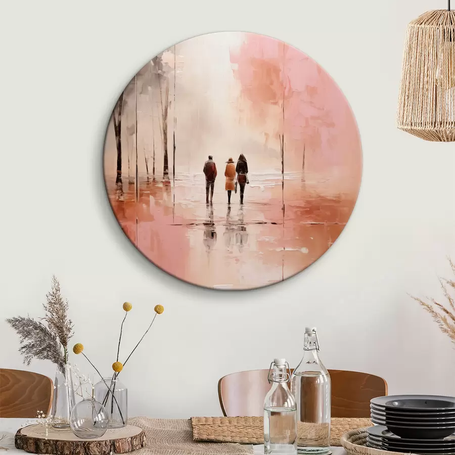 murales de pared La gente caminando en el parque abstracción, de color rojo rosa r40802