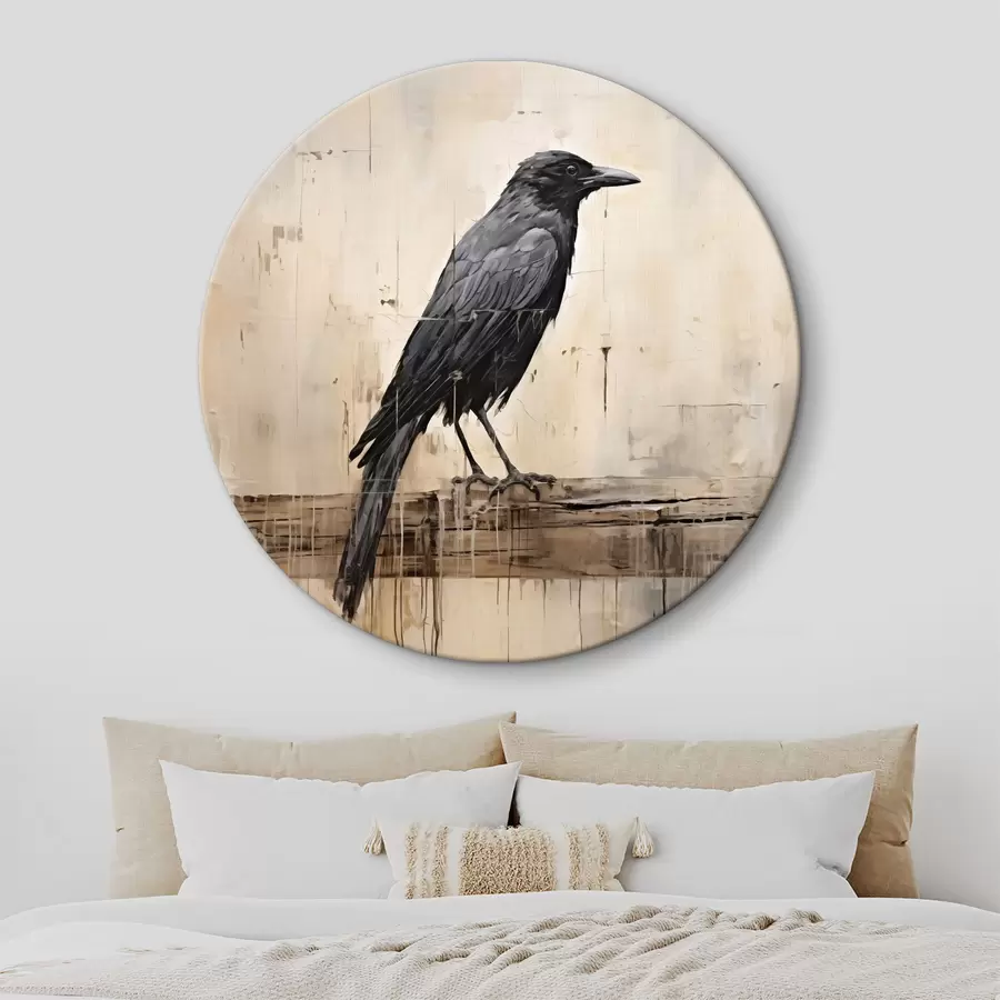 murales de pared Cuervo negro sentado en un tronco sobre un fondo abstracto r40808