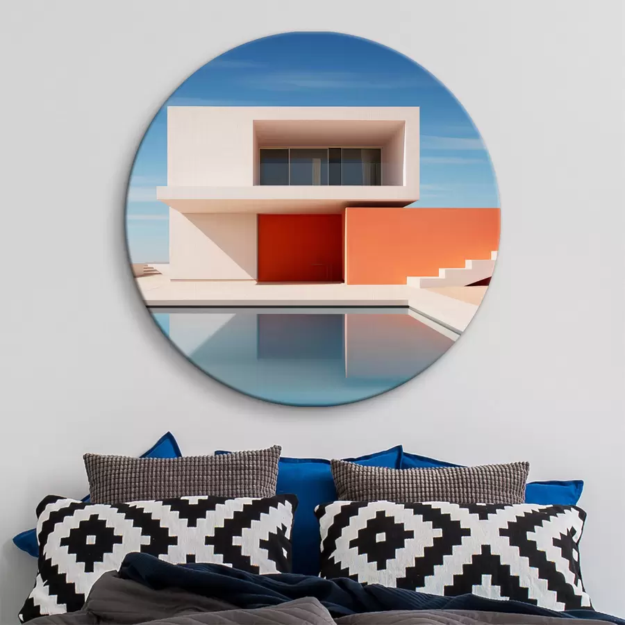 murales de pared Paisaje arquitectónico minimalista, casa y piscina r40811