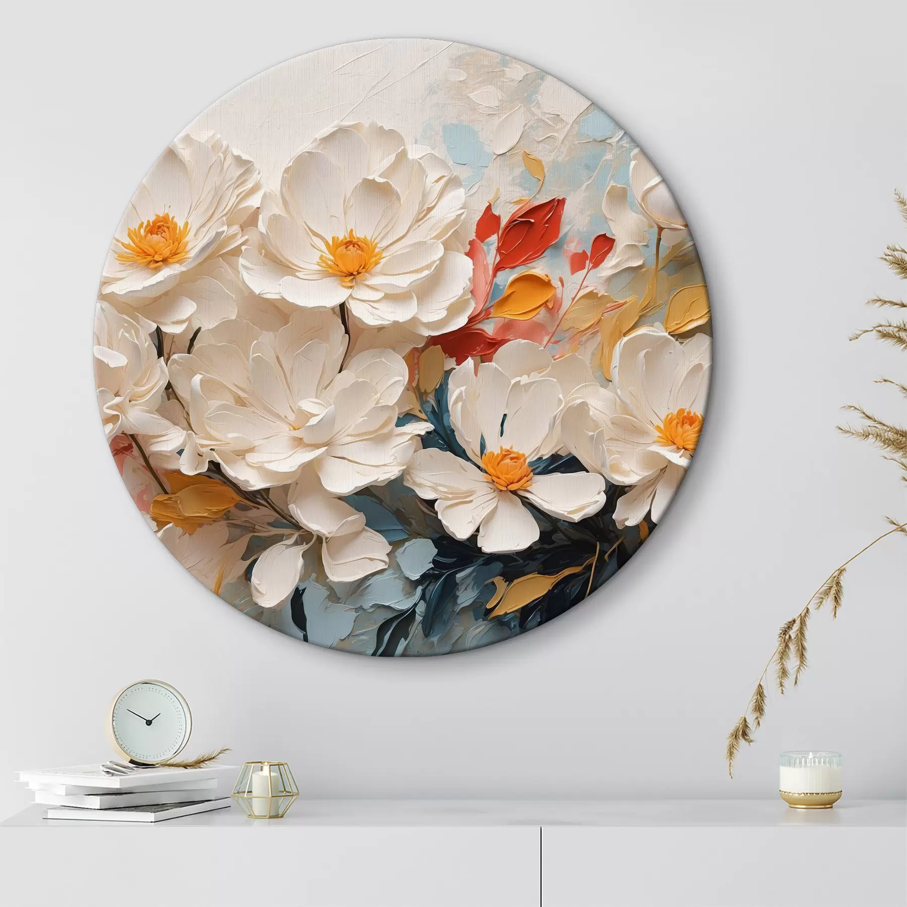 murales de pared Flores blancas abstractas al óleo r40862