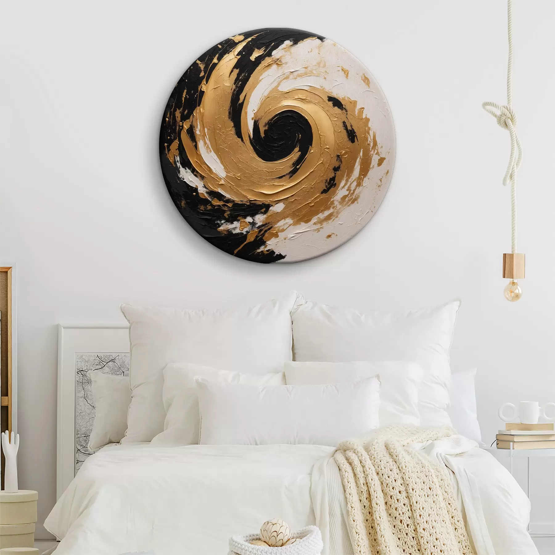 murales de pared Pintura al óleo abstracta con remolino negro y amarillo r40864