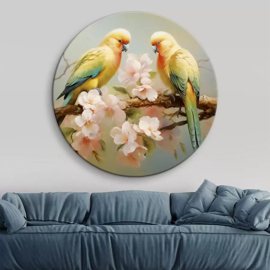 murales de pared Loros sentados en una rama florida acuarela r40892