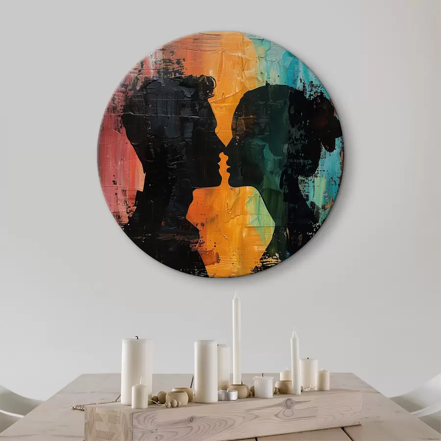 murales de pared Un óleo que representa la silueta de una pareja r40893