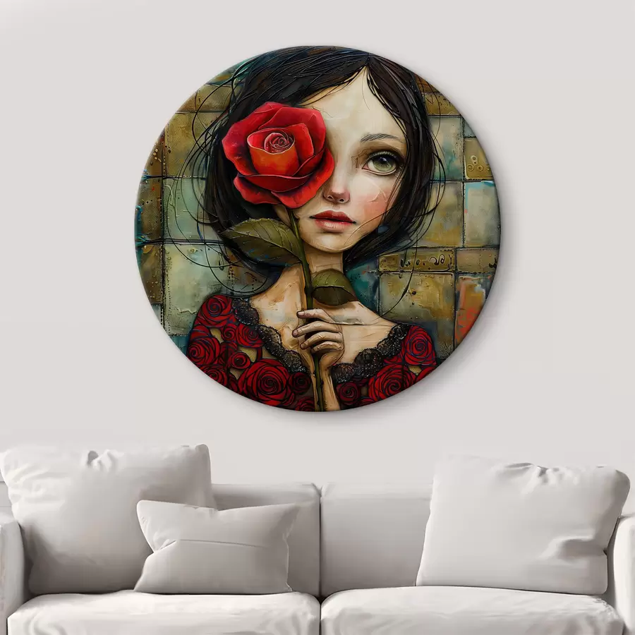 murales de pared Chica de acuarela con una rosa r40895