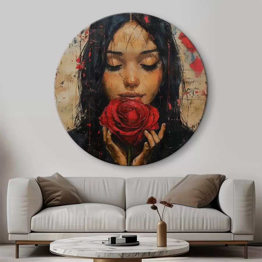 murales de pared Chica con una rosa roja r40898