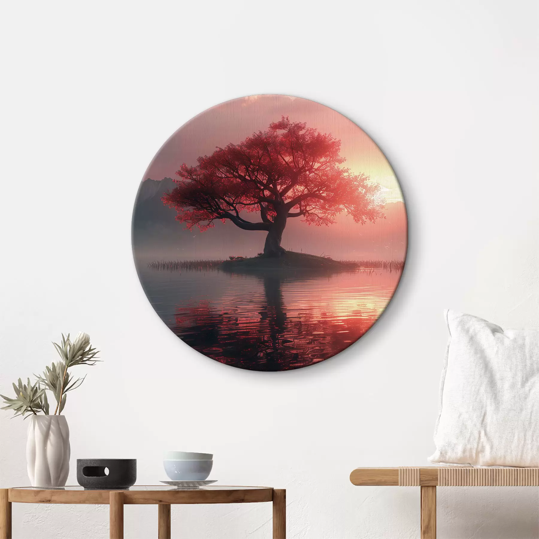 murales de pared Árbol junto al estanque al atardecer r40934