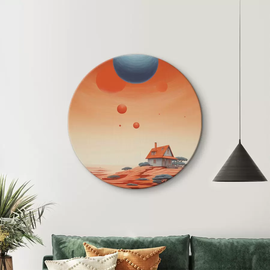 murales de pared Desierto con casa, arte futurista, espacio, planeta r40944