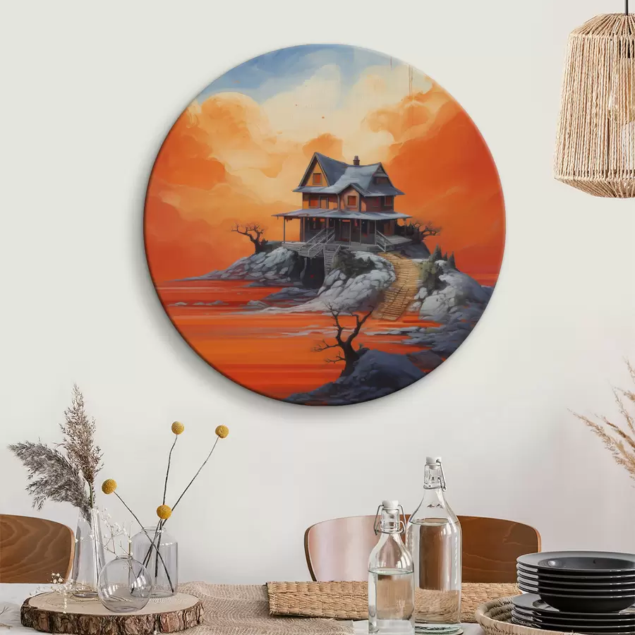 murales de pared Casa bajo la luna, arte futurista, líquido, waercolor r40945