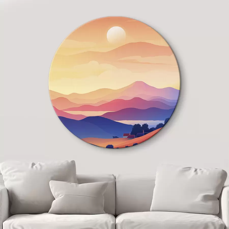 murales de pared Abstracción paisajes, montañas, puesta de sol, casas r40948