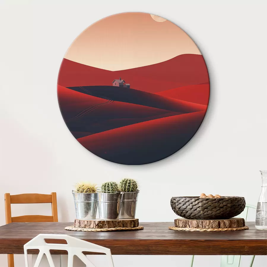 murales de pared Paisaje minimalista desértico con casa y luna r40953