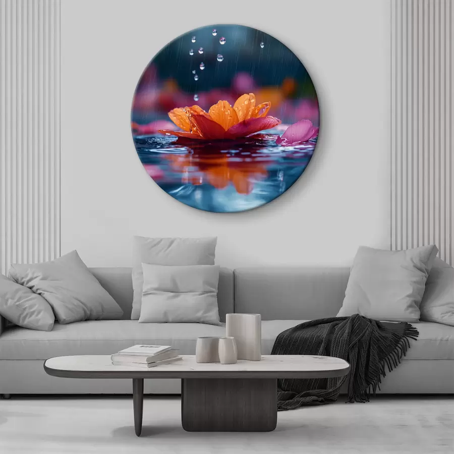 murales de pared Nenúfar con gotas de lluvia r40977