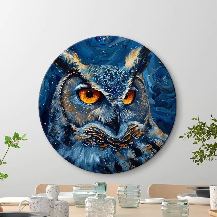 murales de pared La mirada nocturna de un búho contra el cielo al estilo de Van Gogh r40982
