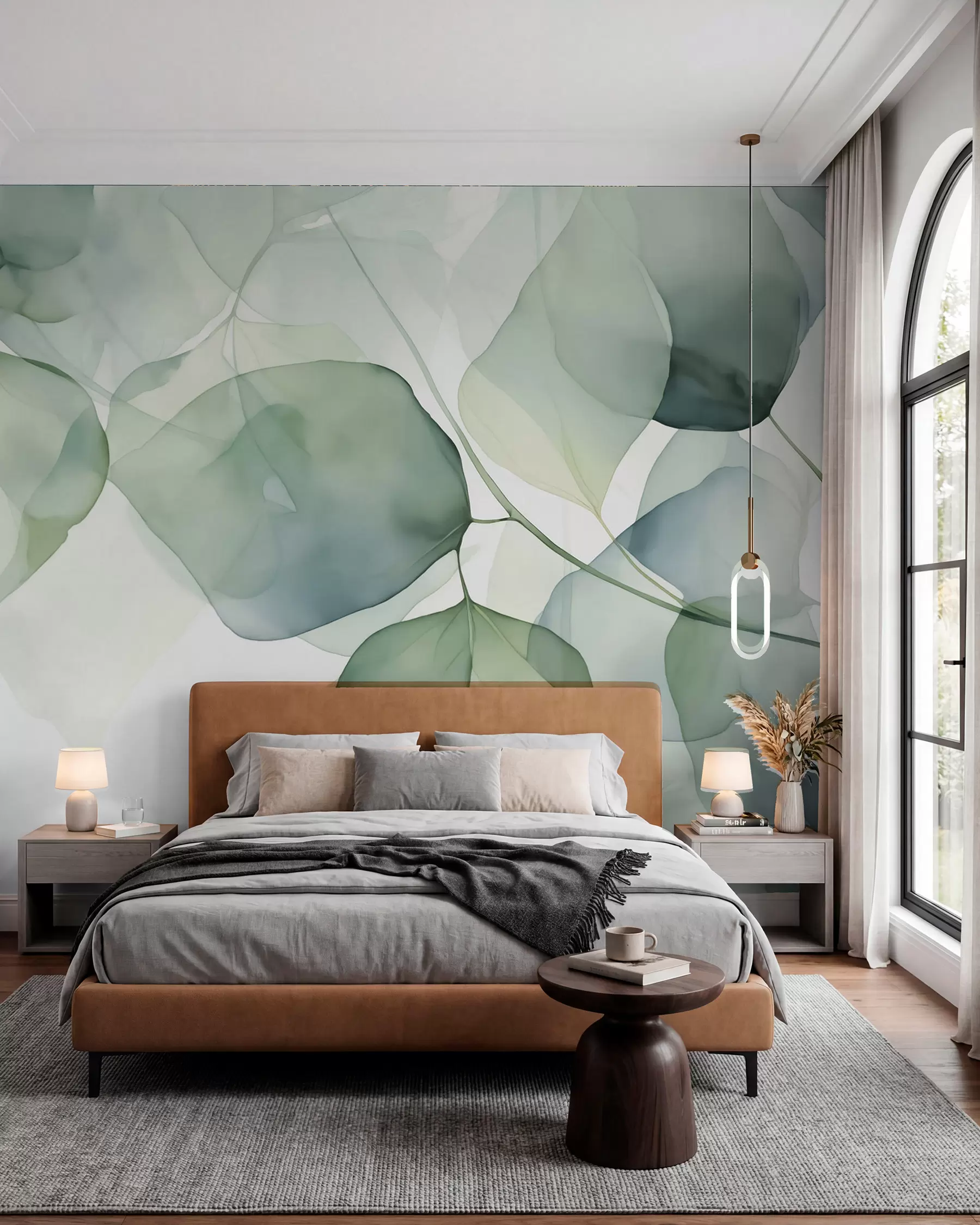 murales de pared Círculos de hojas en acuarela w02725