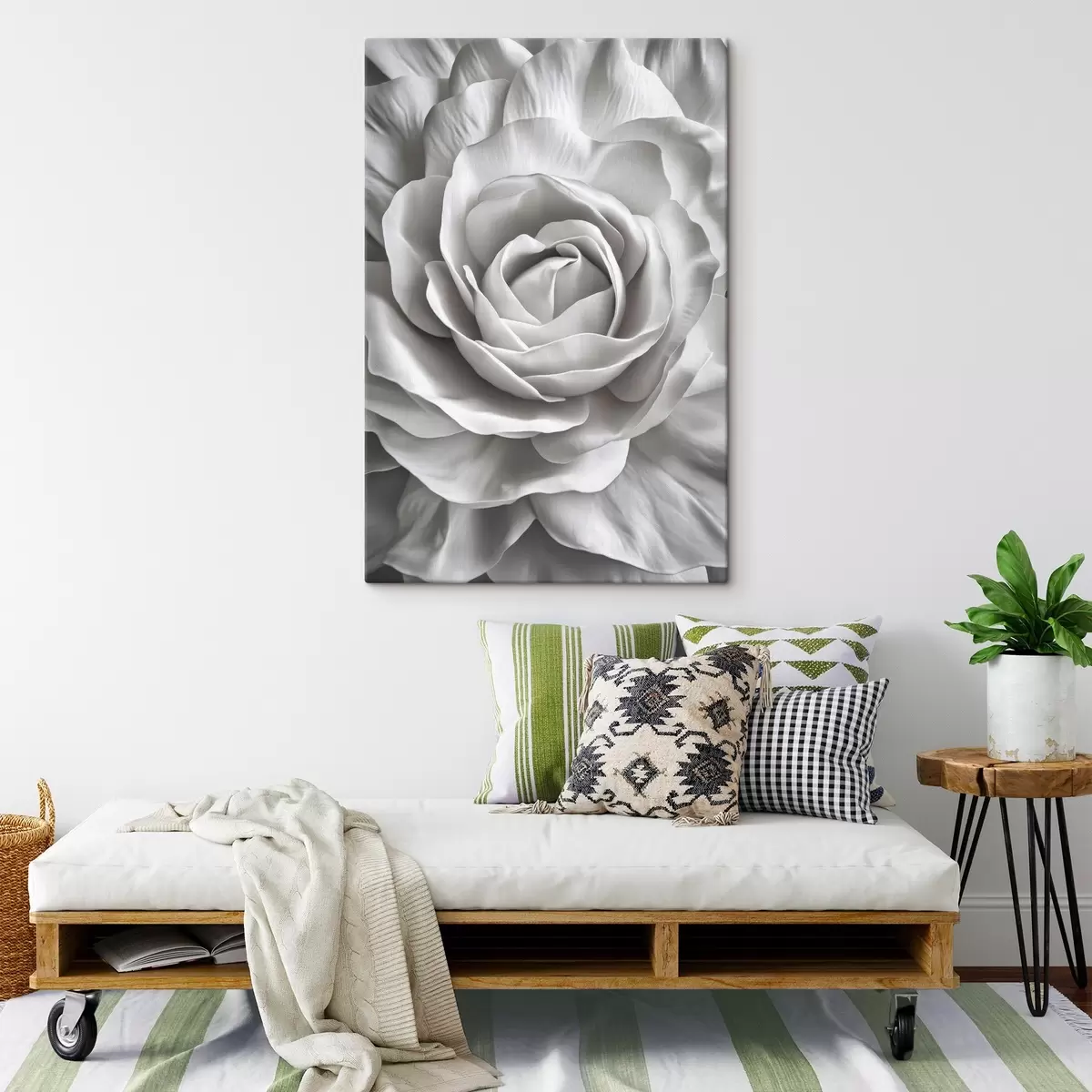 murales de pared Rosa grande blanca y negra s42186