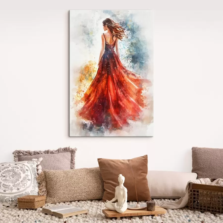 murales de pared Chica con un vestido rojo s42193