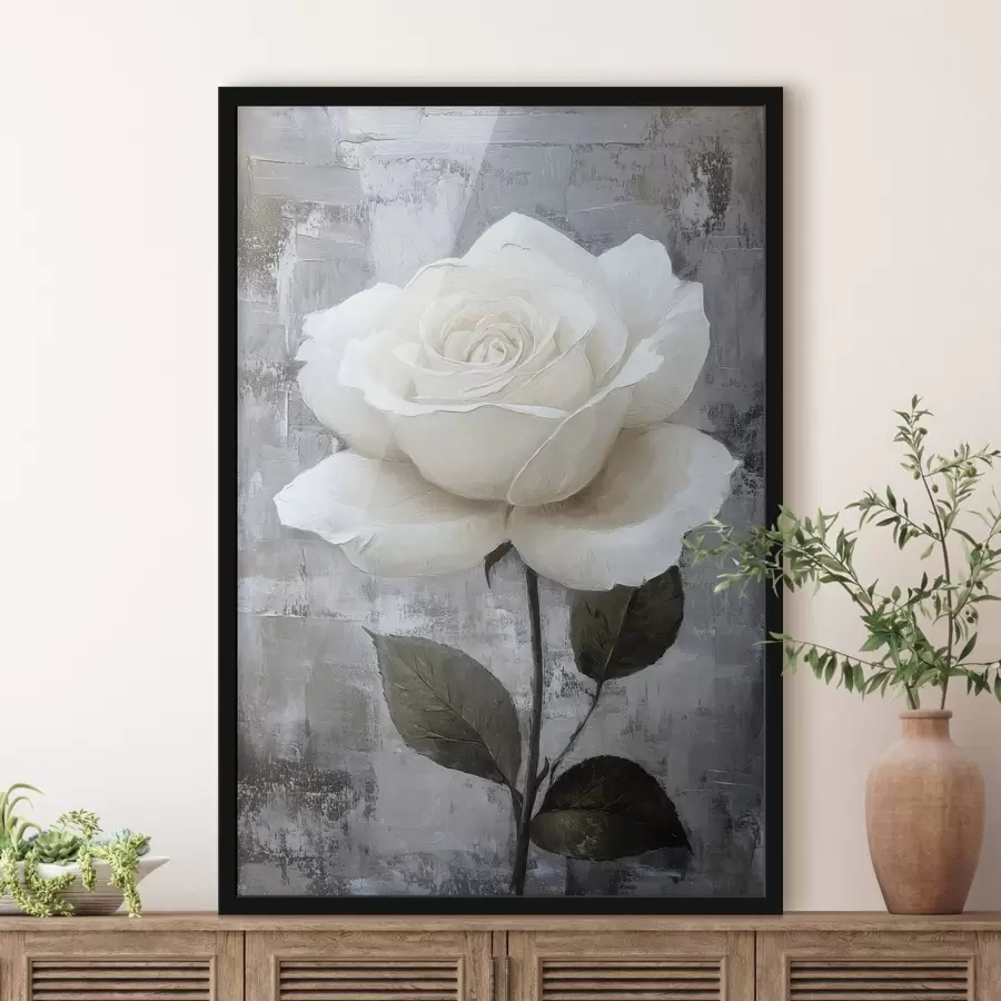 murales de pared Rosa blanca dibujada a mano sobre fondo de hormigón f42185